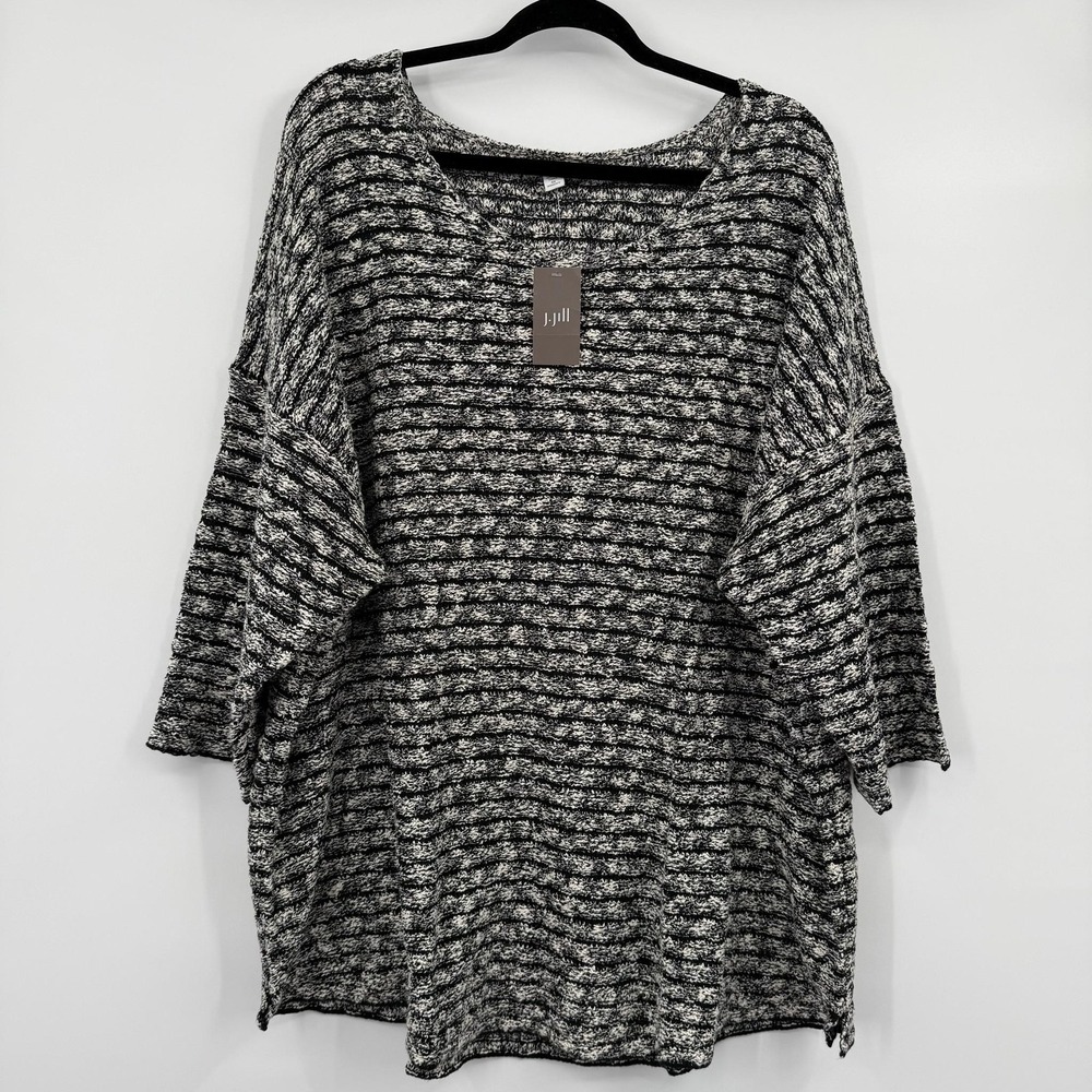 J. Jill Tunic Womens 4X Black Striped Scoop Neck Dolman 3/4 Sleeve Knit